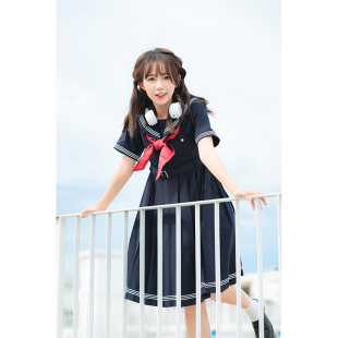 PJ制作工坊jk制服连衣裙 女 海上情书 绀色校供感学院海军风短袖