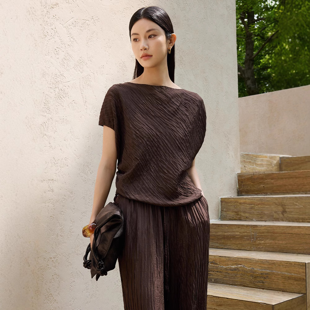 真丝弹力泡泡绉小衫女2025夏季新款百搭高端桑蚕丝一字领上衣