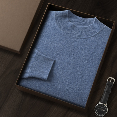 100%纯山羊绒衫男士半高领薄款内搭休闲商务宽松大码针织打底毛衣