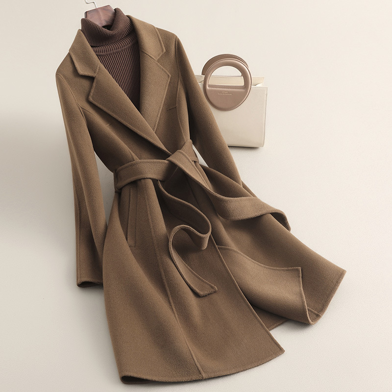春季新款感小个子大衣女中长款双面零羊绒收腰羊毛毛呢大衣女