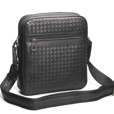 编织单肩包男真皮商务休闲斜肩包