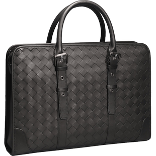 新款真皮编织手提包头层小牛皮男士公文包商务休闲单肩斜挎包男包