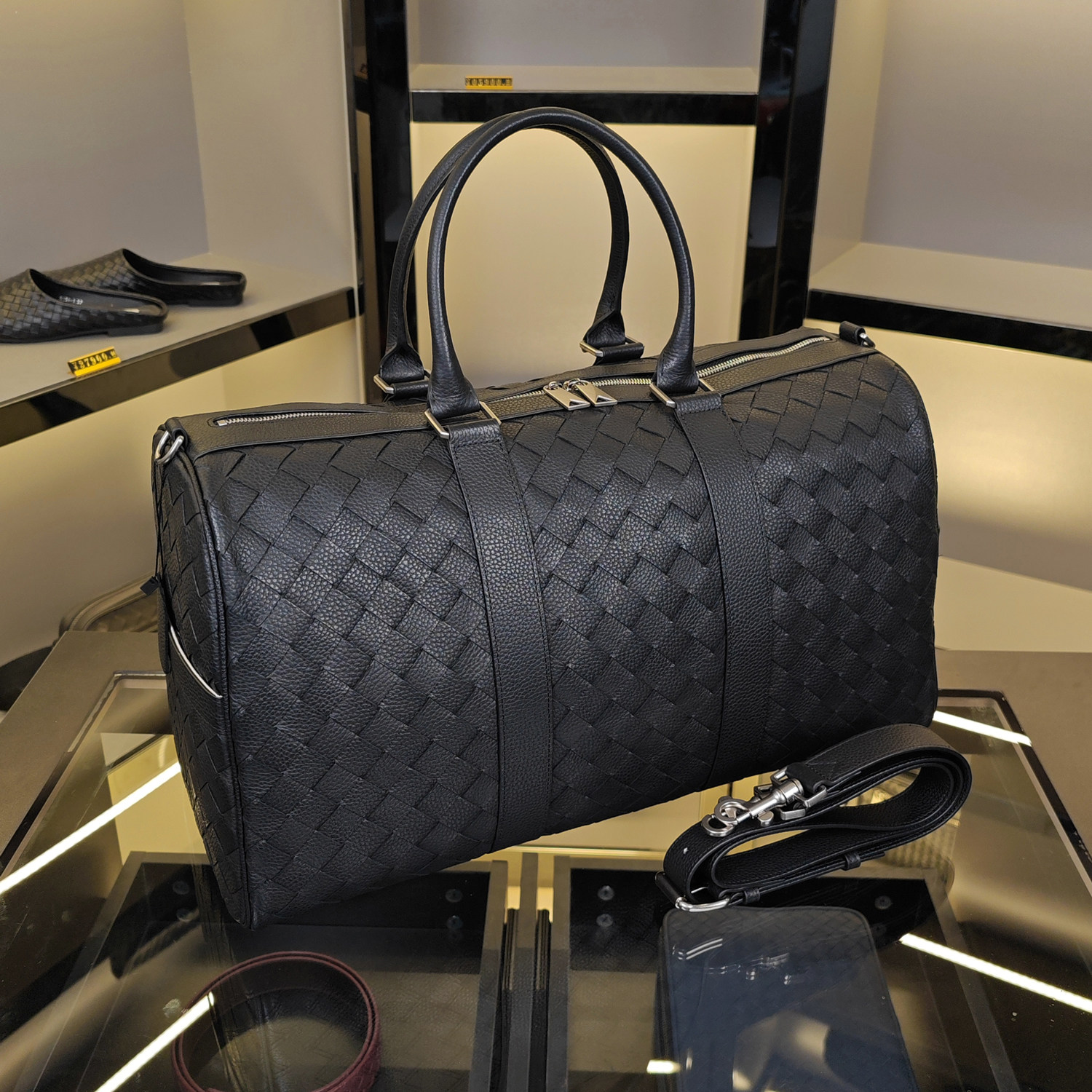 男士出差短途手提行李包大容量时尚真皮编织休闲行李袋旅行包男款,箱包皮具/热销女包/男包,旅行袋,淘宝优惠券,粉丝福利购,淘宝优惠卷