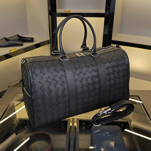 男士出差短途手提行李包大容量时尚真皮编织休闲行李袋旅行包男款