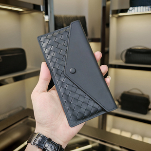 男士卡包证件包二合一真皮编织长款男款时尚男士小钱包银行卡收纳