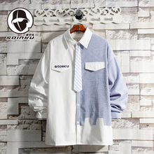 SOINKU2025秋季长袖衬衫男设计感小众ins潮流宽松衬衣休闲上衣服