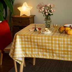 TPU覆膜桌布防水防油免洗可擦北欧黄色格子餐桌布茶几布台布定制