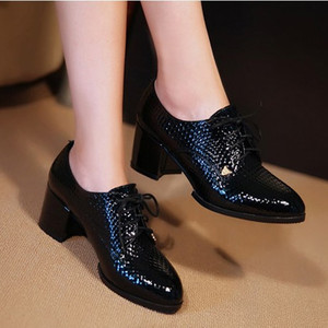 广场2020春款四季交谊舞漆皮高跟女鞋单鞋粗跟亮皮鞋水兵舞深口鞋