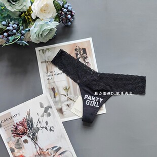 T裤 BACK 125斤美国外贸RENE黑色烫银棉质蕾丝低腰女丁字裤 三105