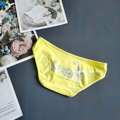 三90-105斤 PNK明黄色94%纯棉质烫银字母超低腰女窄边包臀三角裤