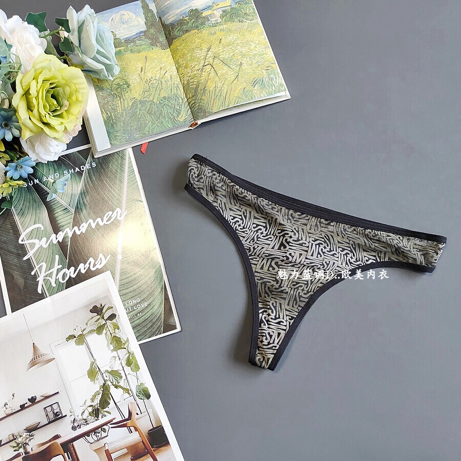 三115-130斤美国STEV黑绿色透明软网纱诱惑T裤性感中腰女丁字裤