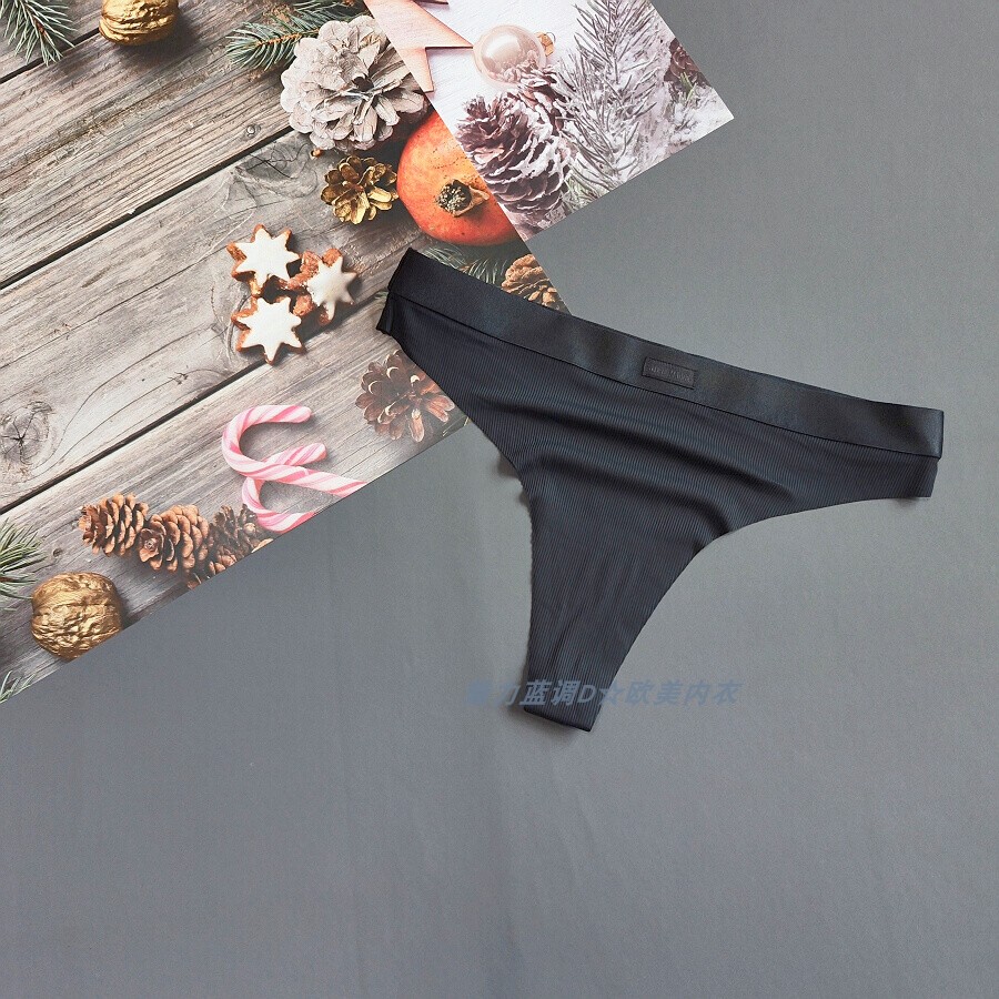 三90-135斤 美国STEV黑色暗纹冰丝无痕诱惑T裤性感中腰女丁字裤