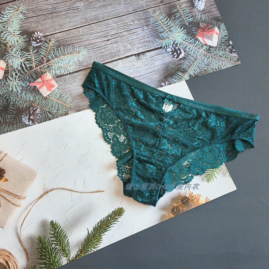 三130-145斤 南非INT木绿色镂空软蕾丝内裤性感中腰女包臀三角裤