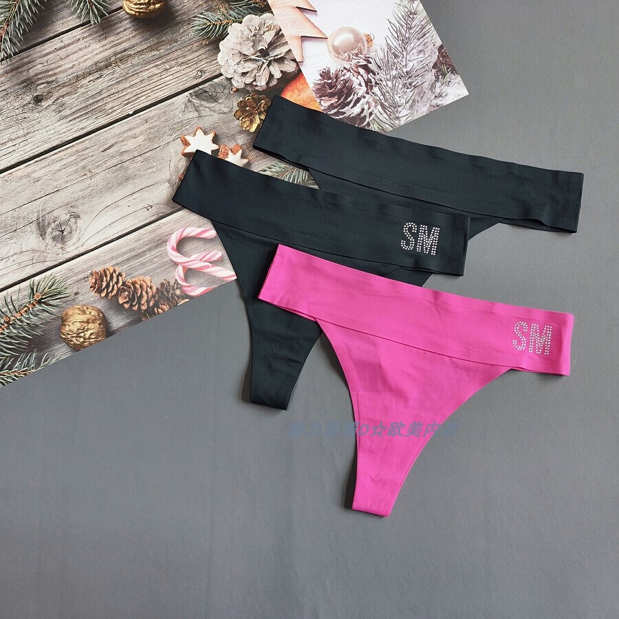 三80-125斤 美国STEV黑色冰丝无痕诱惑T裤玫红色性感中腰女丁字裤