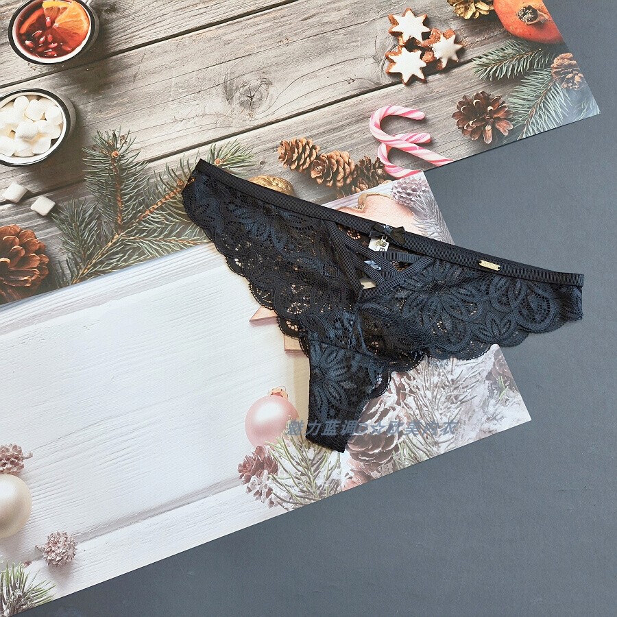 三90-105斤 南非IDE黑色透明镂空蕾丝内裤性感低腰女半臀三角裤
