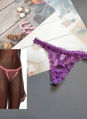 三100-140斤 英国NLK深紫色半透明网纱木耳边性感T裤低腰女丁字裤