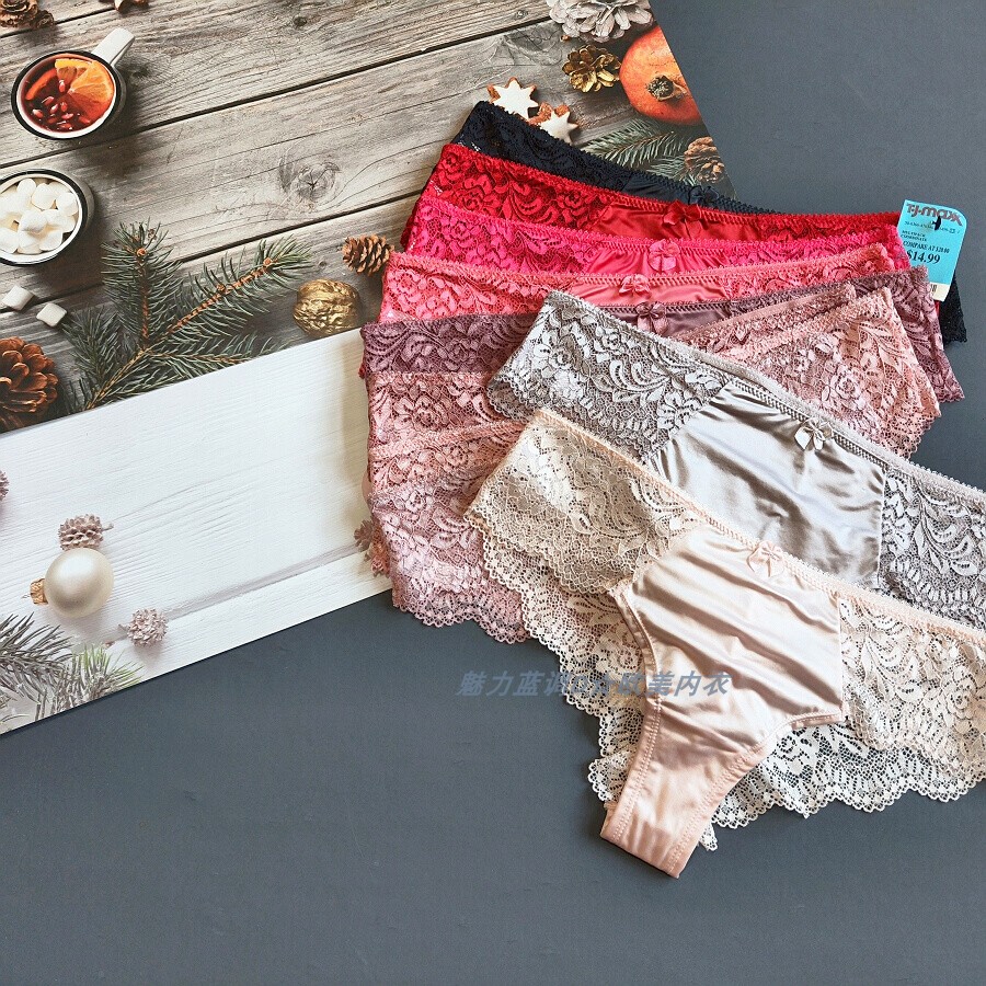 三95-150斤 美国MAR珠光丝绒顺滑冰丝蕾丝性感中低腰女半臀平角裤