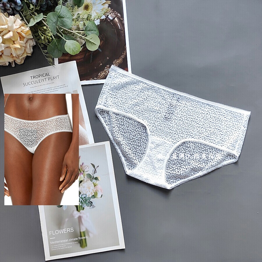 三 140-155斤 美式DK*Y浅米白镂空蕾丝性感中腰女宽边包臀三角裤