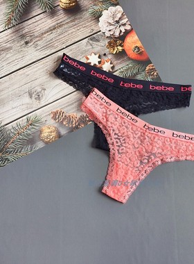 三110-135斤 墨西哥BEBE黑色镂空豹纹蕾丝粉橙色低腰女丁字裤T裤