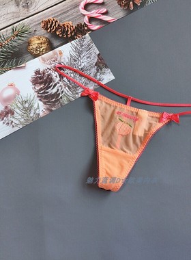 三85-150斤 澳洲BN香橙色透明网纱刺绣T裤性感低腰女细带丁字裤