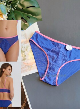 三70-125斤 波兰SIN深蓝色镂空蕾丝无痕内裤中腰女窄边包臀三角裤