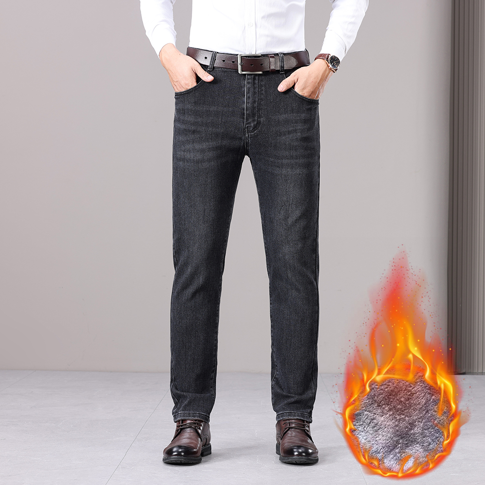 Yiliton/依立腾男士秋冬新款加绒牛仔裤简约百搭舒适