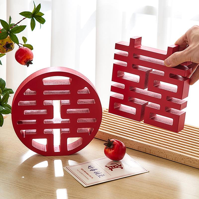 立体喜字摆件木质婚房装饰