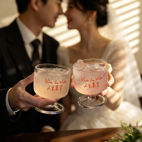 结婚敬酒杯高颜值文字矮脚玻璃杯