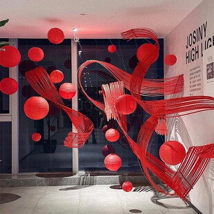 2026新年装饰竹编竹排店铺橱窗年会酒店大堂氛围布置过年灯笼挂件