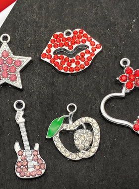 【彩钻吊坠】五角星嘴唇吉他苹果桃心小挂件项链坠子DOY手工配件