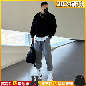 breakice灰色运动长裤男春夏美式篮球训练裤传志宽松直筒收口卫裤