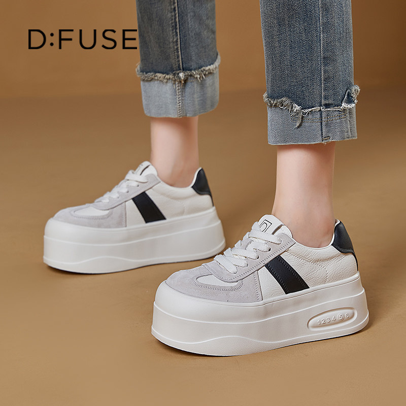 DFuse迪芙斯2026年春季厚底拼接鞋面板鞋女新款增高百搭休闲女鞋,女鞋,休闲板鞋,淘宝优惠券,粉丝福利购,淘宝优惠卷