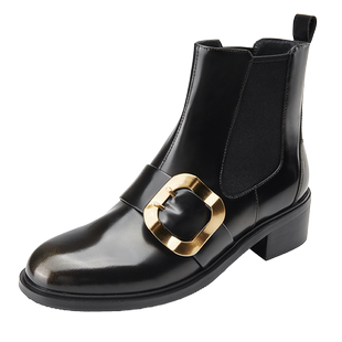 【复古藏家】Dfuse秋冬款光面牛皮圆头短靴复古切尔西靴子