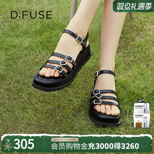 精致闪钻针扣条带松糕凉鞋