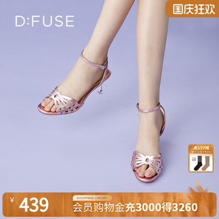 DFuse迪芙斯夏季 圓頭牛皮蝴蝶細跟涼鞋 高跟鞋 DF32115373 新款
