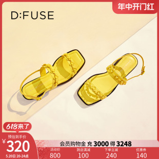 DFuse夏季 花朵一字带平底凉鞋 罗马沙滩休闲凉拖可外穿DF32115312