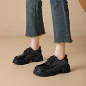 百搭深口单鞋 Dfuse英伦风厚底乐福鞋 女黑色漆皮系带增高小皮鞋