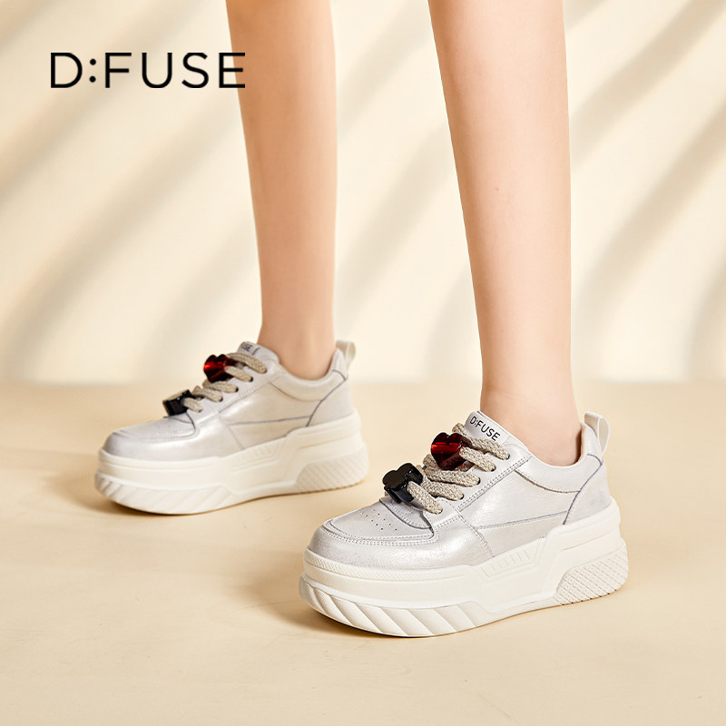 D：Fuse/迪芙斯2026年春季厚底简约小白鞋女新款增高百搭休闲女鞋,女鞋,休闲板鞋,淘宝优惠券,粉丝福利购,淘宝优惠卷