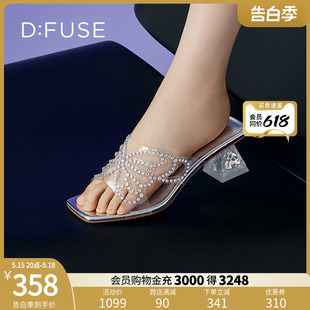 女DF32110375 方头蝴蝶水钻仙女高跟拖鞋 新款 DFuse迪芙斯夏季