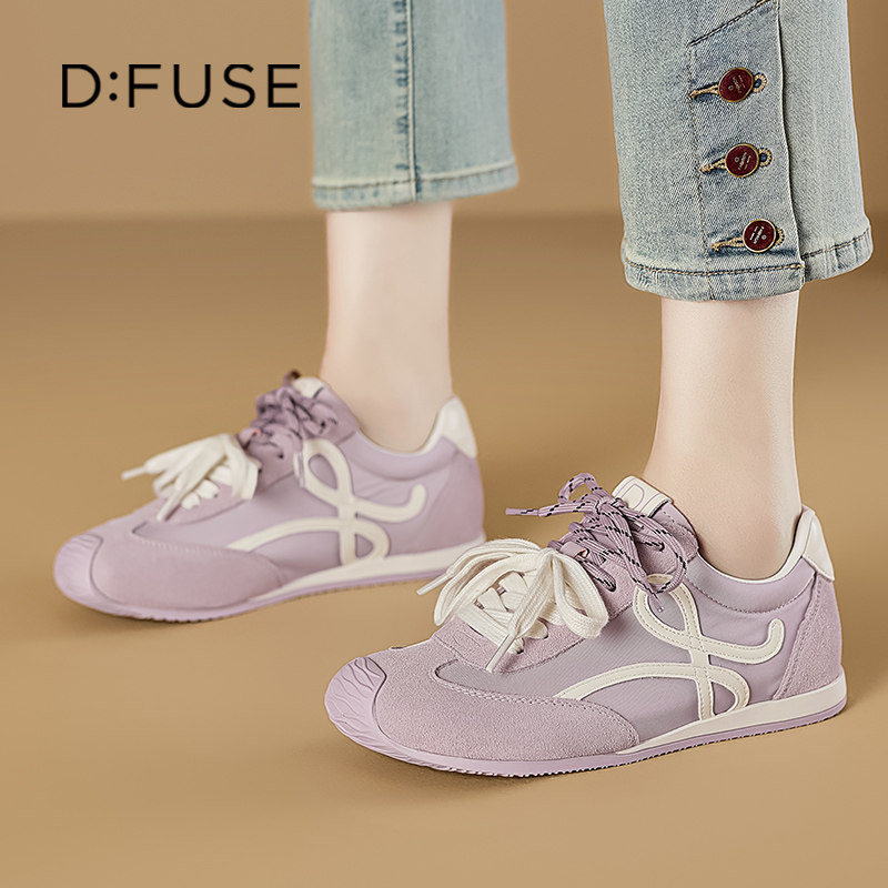 D：Fuse/迪芙斯2026年春季新款拼接鞋面德训鞋女复古百搭休闲女鞋