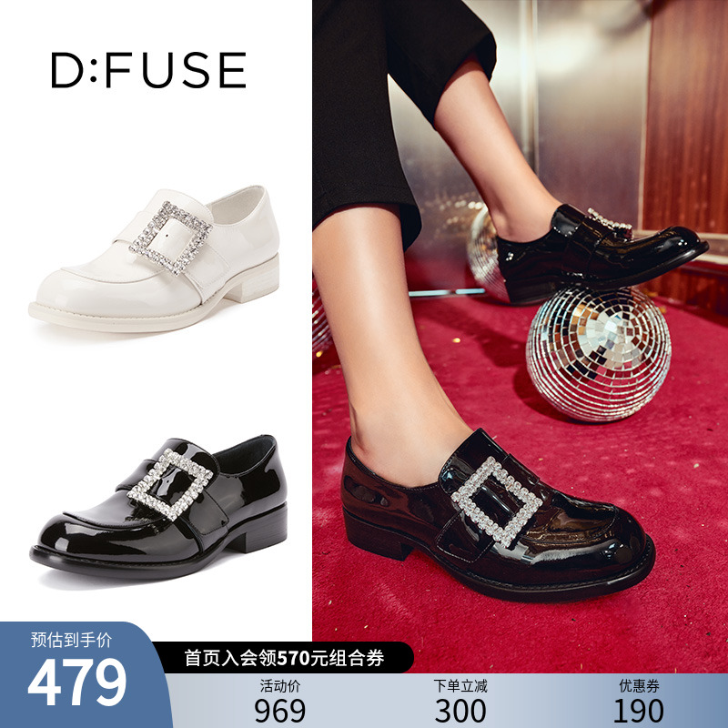 DFuse迪芙斯水钻方扣粗跟乐福鞋女圆头DF21112022