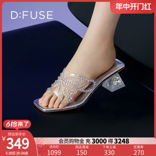 女DF32110375 方头蝴蝶水钻仙女高跟拖鞋 新款 DFuse迪芙斯夏季