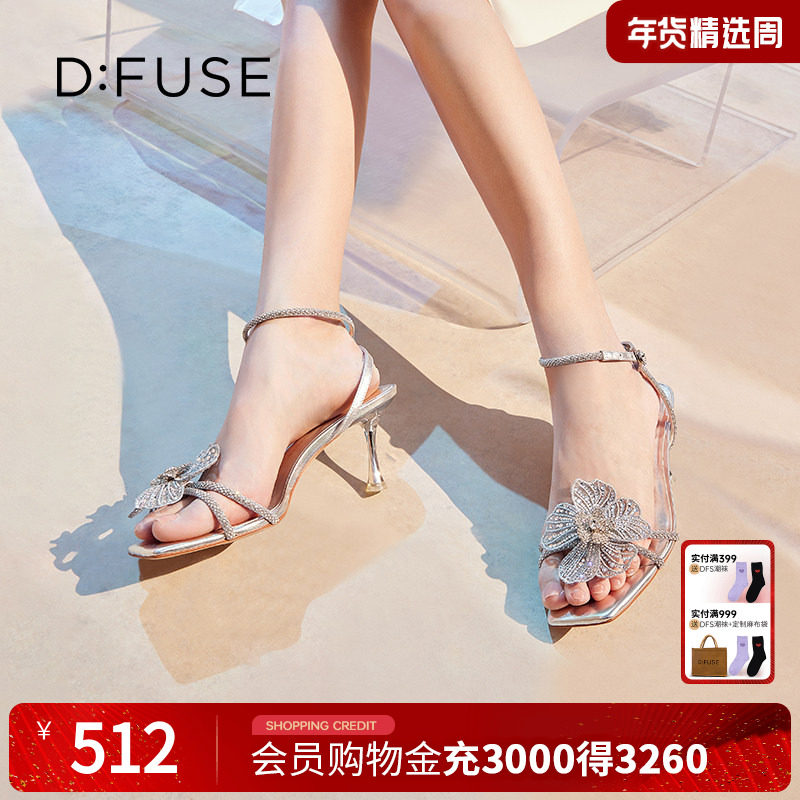 DFuse迪芙斯夏款刺绣水晶花仙女高跟时装凉鞋女,女鞋,时装凉鞋,淘宝优惠券,粉丝福利购,淘宝优惠卷