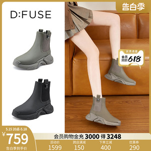 DFuse迪芙斯冬季牛皮加绒厚底切尔西靴短靴女DF24116424