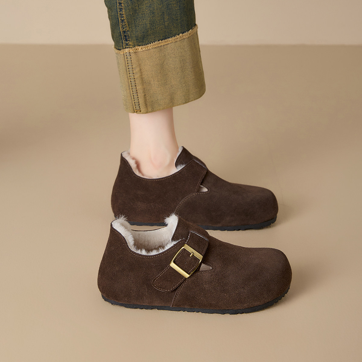 Dfuse迪芙斯平底百搭女鞋加绒全包勃肯鞋深口单鞋软底搭扣毛毛鞋,女鞋,深口单鞋,淘宝优惠券,粉丝福利购,淘宝优惠卷