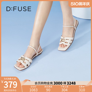 拖鞋 DFuse迪芙斯夏季 方头平底凉鞋 女一鞋 新款 两穿DF32115327