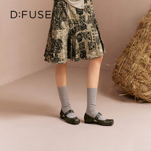 Dfuse迪芙斯2025秋季 新款 一字带心形扣单鞋 方头铆钉玛丽珍芭蕾鞋