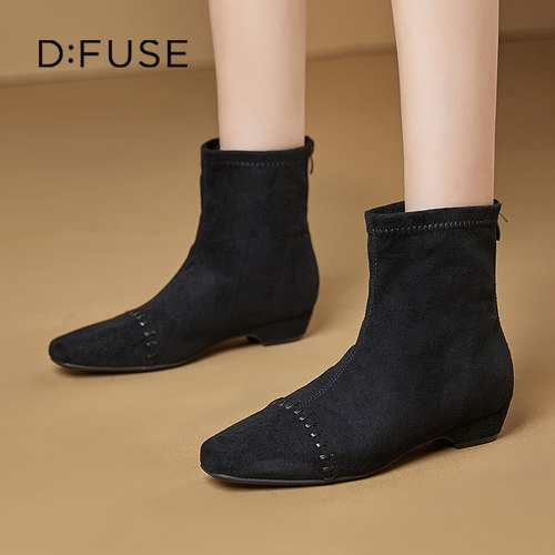 迪芙斯秋冬季复古粗跟中筒时装女