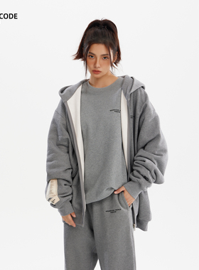 ARDENCODE W 自由丨男女同款灰色开衫情侣装拉链卫衣女oversize