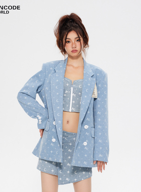 ARDENCODE W 星月丨男女同款牛仔蓝印花西装外套女小西服休闲套装